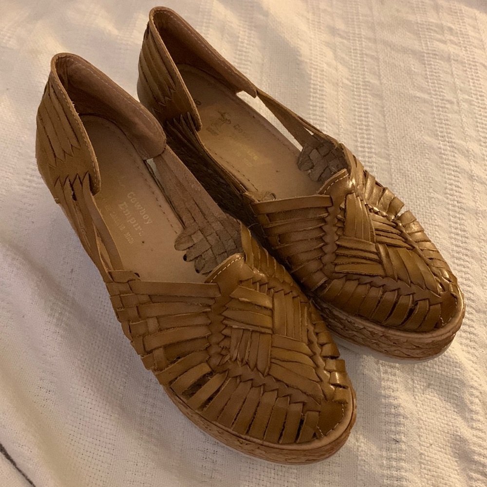 NEW Cowboy Empire handcrafted leather lug sole Huarache wedge espadrilles